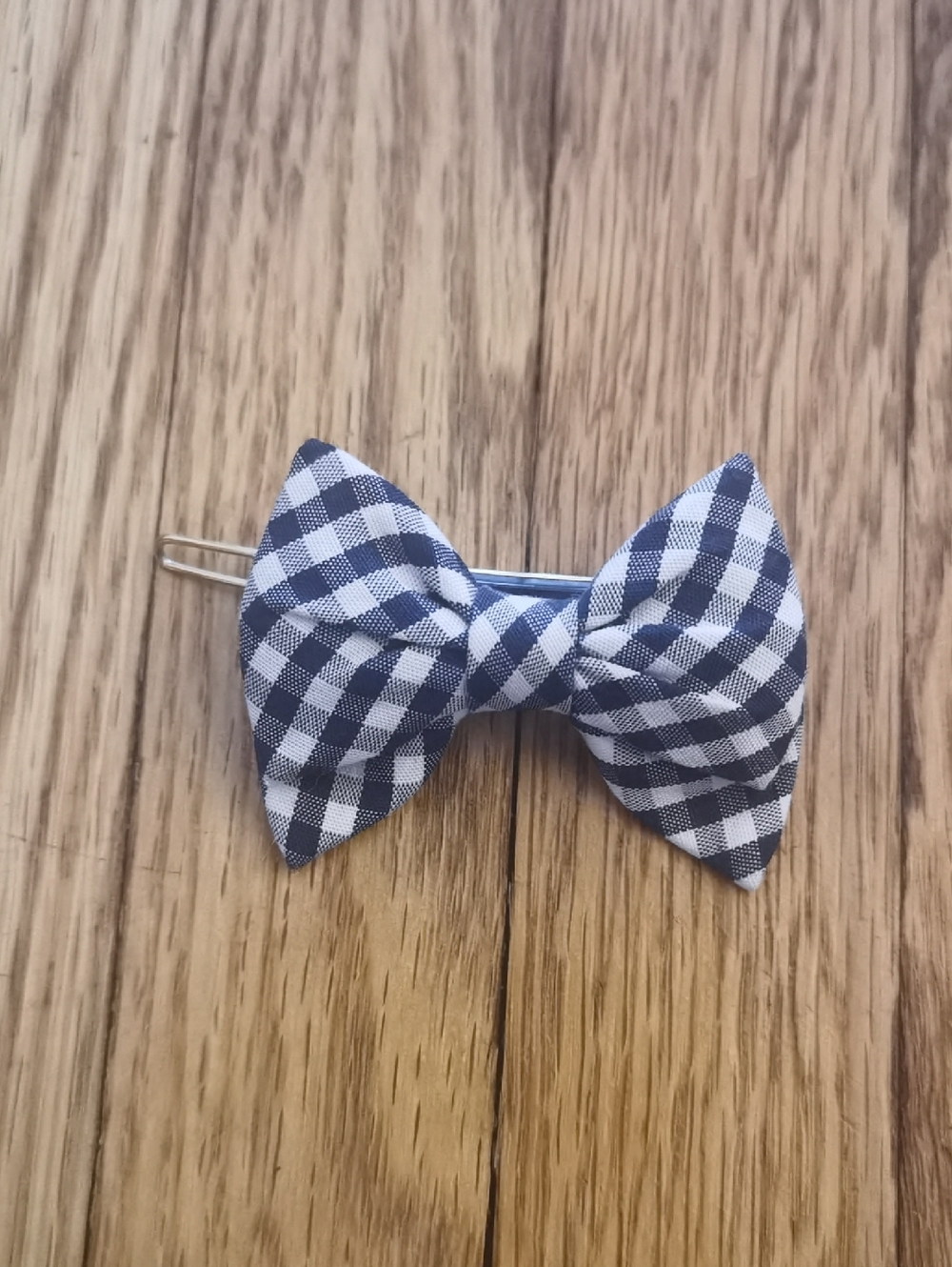 ALEXANDRE DE PARIS Blue & White Gingham Bow Barette